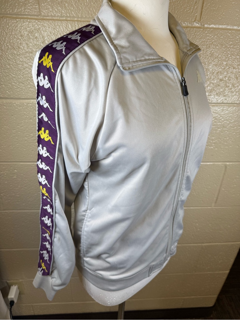 Kappa Light Gray Track Bomber Jacket with Purple & Yellow Logo Logo Sleeves
